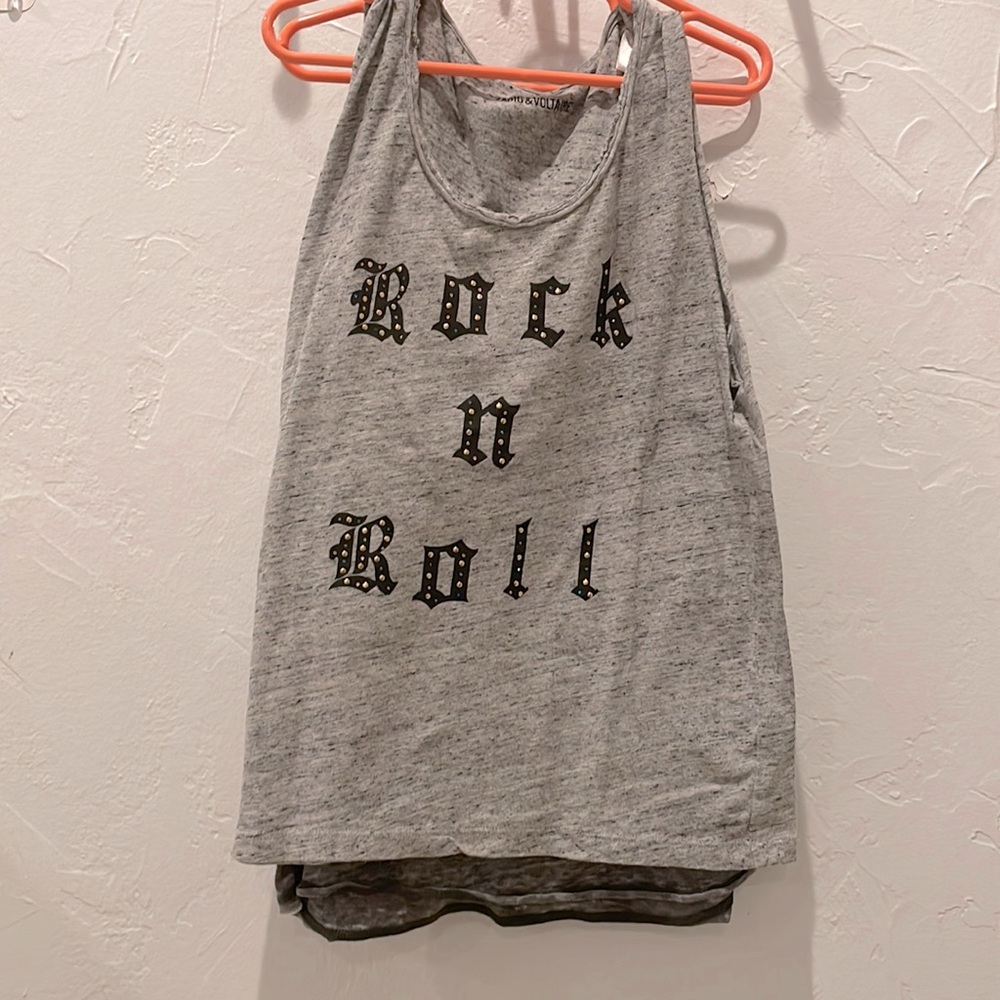 Zadig & Voltaire grey studded ROCK N ROLL tank girls sz 10